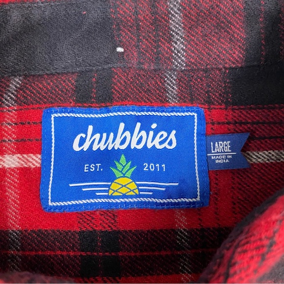 Chubbies Red & Black Plaid Long Sleeve Flannel Shirt Men’s Size L - Picture 3 of 9